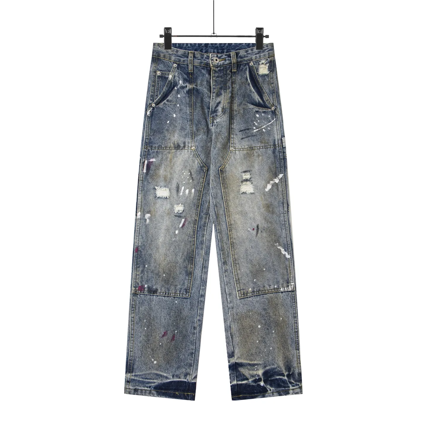 #8179 P260💰 GALLERY DEPT. Vintage splash-ink hole-cut logging, spray-dirty mud-dyed loose washed jeans - truly restore the ultimate texture of Vintage - original hardware accessories washed and other elevators, QR code analysis are all purchased from the original factory, high degree of restoration, you are welcome to compare with a certain product ~ - Three-dimensional version Loose and comfortable, not picky about the figure, tall and slim, factory Seiko, original quality control, same style for men and women, can be matched with couples, versatile recommendation Essential jeans for all seasons - sizes: 28 30 32 34 36